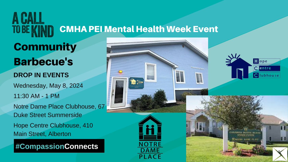 Join us tomorrow May 8, for one of our Mental Health Week community barbeque's happening in Summerside and Alberton. Learn more about #MentalHealthWeek on our website pei.cmha.ca/cmha-pei-menta… #CompassionConnects