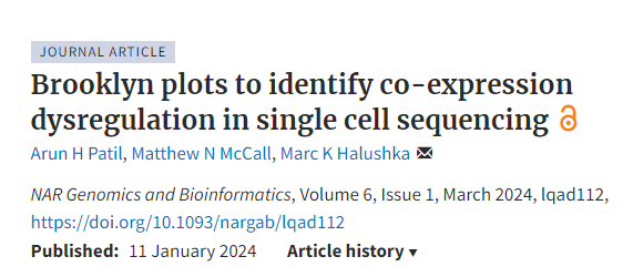 What is Brooklyn plot? They are a new tool to detect global changes in genomically-related adjacent gene co-expression within single cell RNA sequencing (scRNA-seq) data Great tool provided by @arun26feb @Marc_Halushka academic.oup.com/nargab/article…