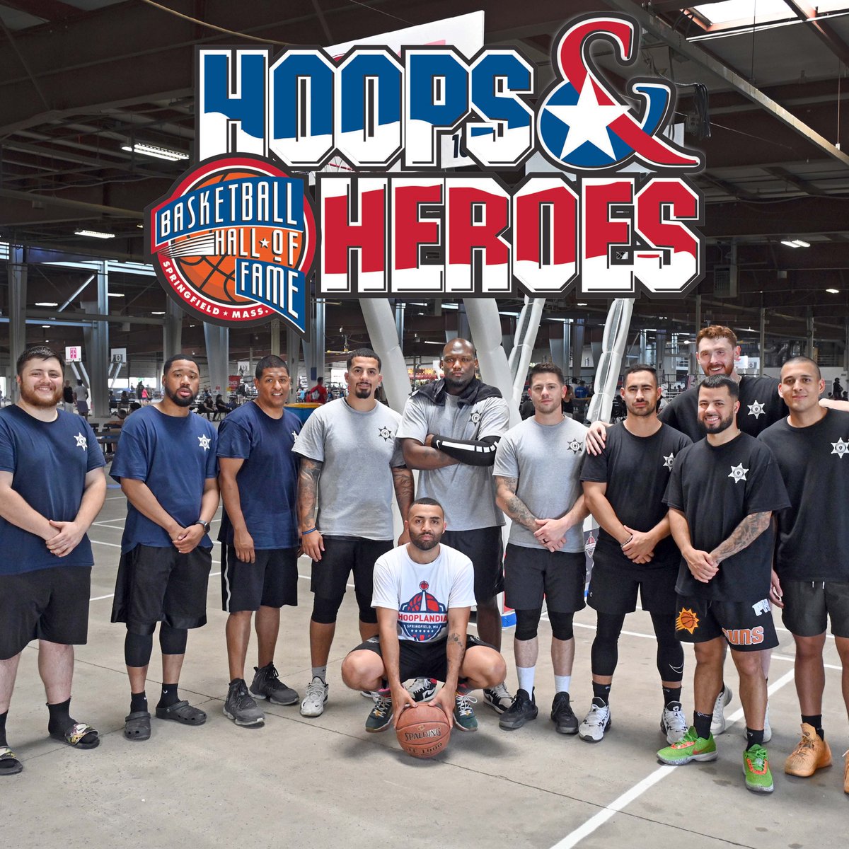Calling active and retired First Responders and Military personnel to get in the game! The Hoops & Heroes division, sponsored by Hampden County Sheriff's Office & supported by @hoophall, is a tribute to the courage and commitment of our everyday heroes. bit.ly/HooplandiaRegi…