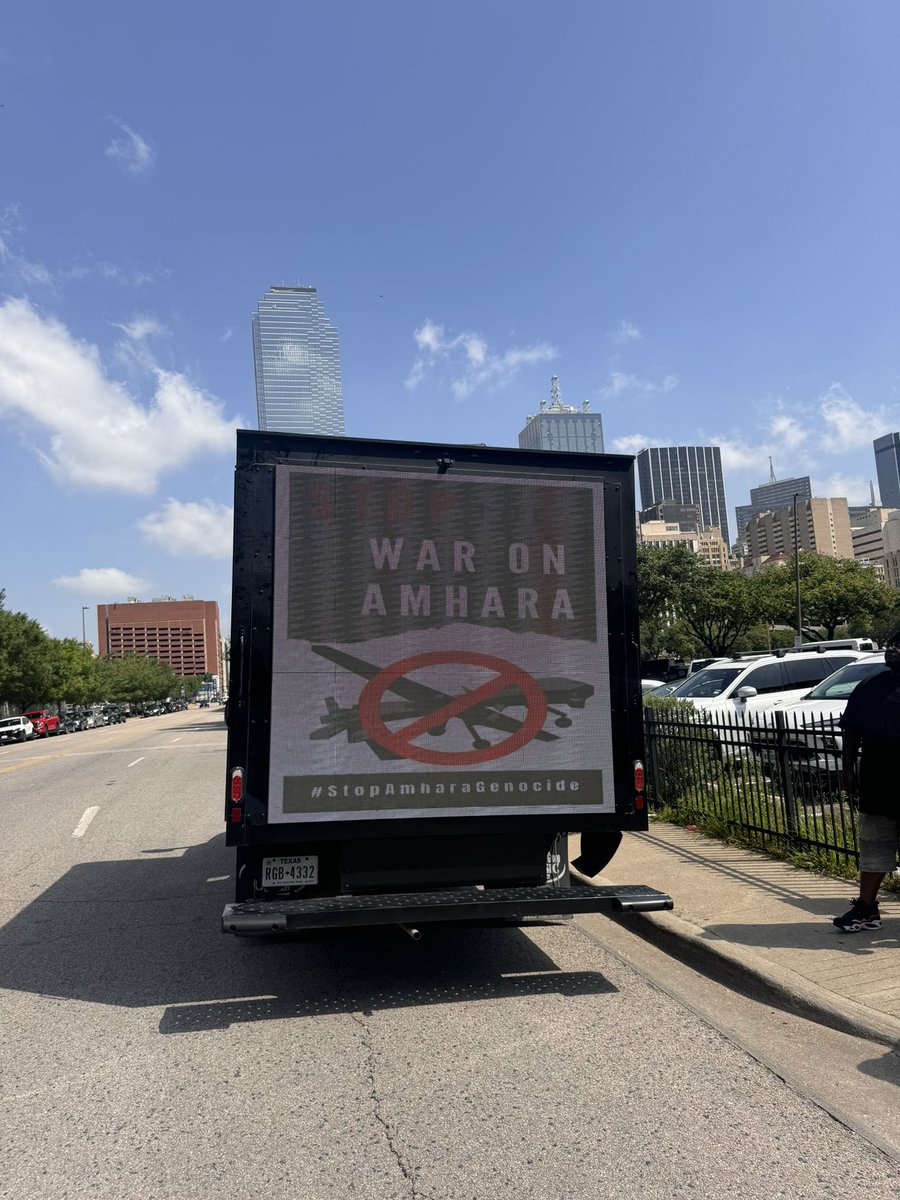 Our first day of demonstration opposing the genocidal Abiy Ahmed regime in front of the Kay Bailey Hutchison Convention Center has just started now. Break the silence! Speak up against #AmharaGenocide #WarOnAmhara . #USAfricaBizSummit