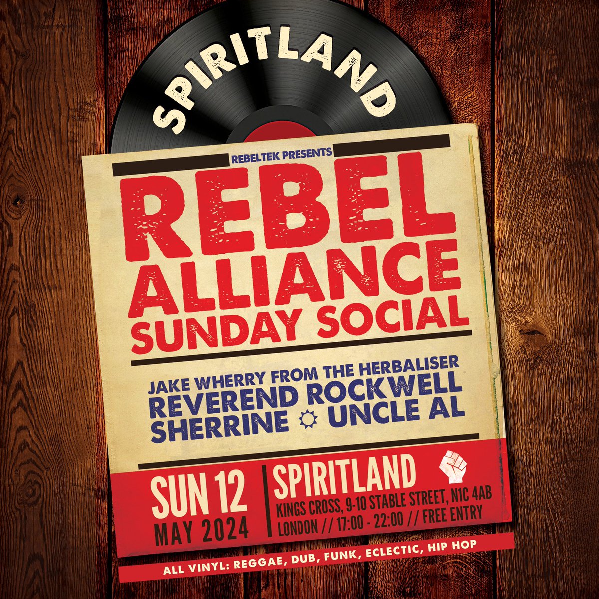 Join us this weekend for the Rebel Alliance Sunday Social at Spiritland in Kings Cross! As London basks in sunshine all week, close out your weekend with some eclectic music played on vinyl through a bespoke soundsystem, alongside drinks, snacks, and great company. Free entry!