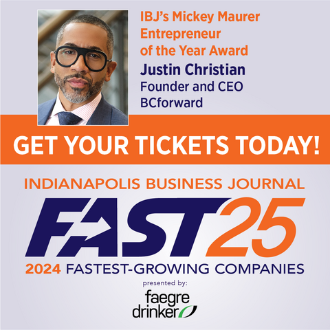 LAST DAY to register for our Fast 25 event which unveils the exclusive ranking of the fastest-growing companies. This event includes our IBJ Mickey Maurer Entrepreneur of the Year Award which honors Justin Christian, founder and CEO of BCforward. RSVP --> ibj.com/events/2024/fa…