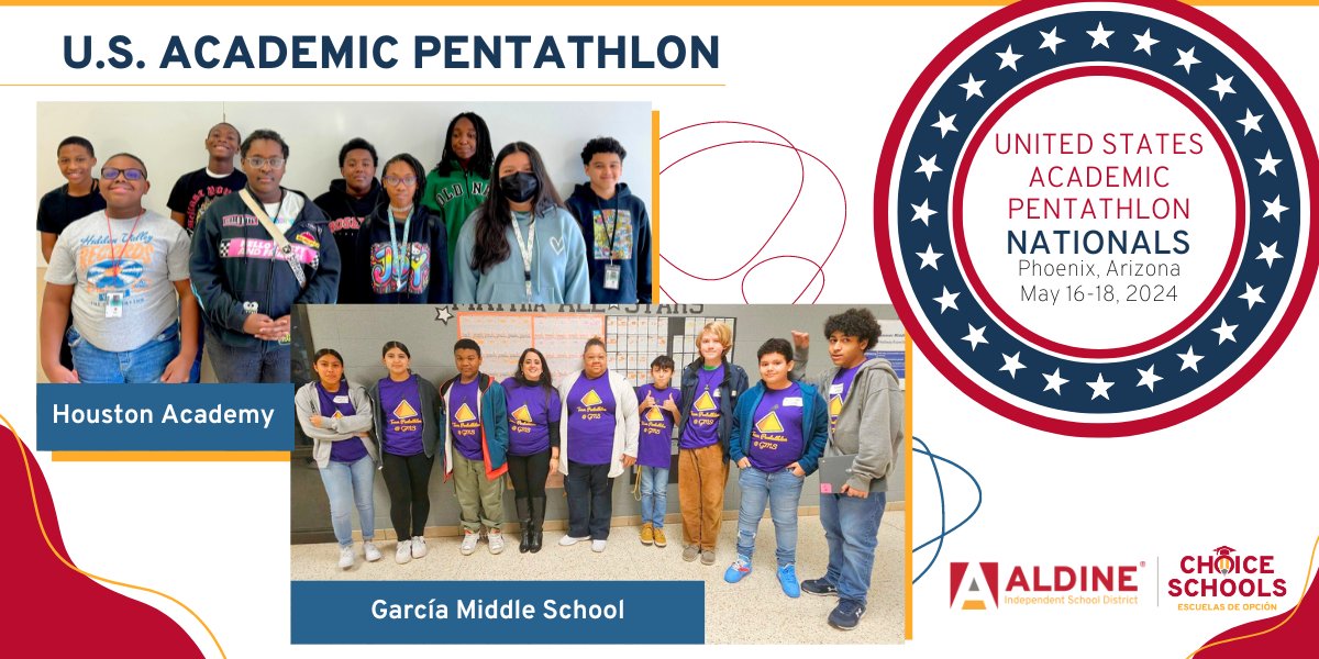 The Pentathlon teams at García Middle School and Houston Academy recently made history for @AldineISD. Both teams will compete this year at the U.S. Academic Pentathlon National Meet set for May 16-18: ow.ly/QIsl50RxBn2 #magnetschools