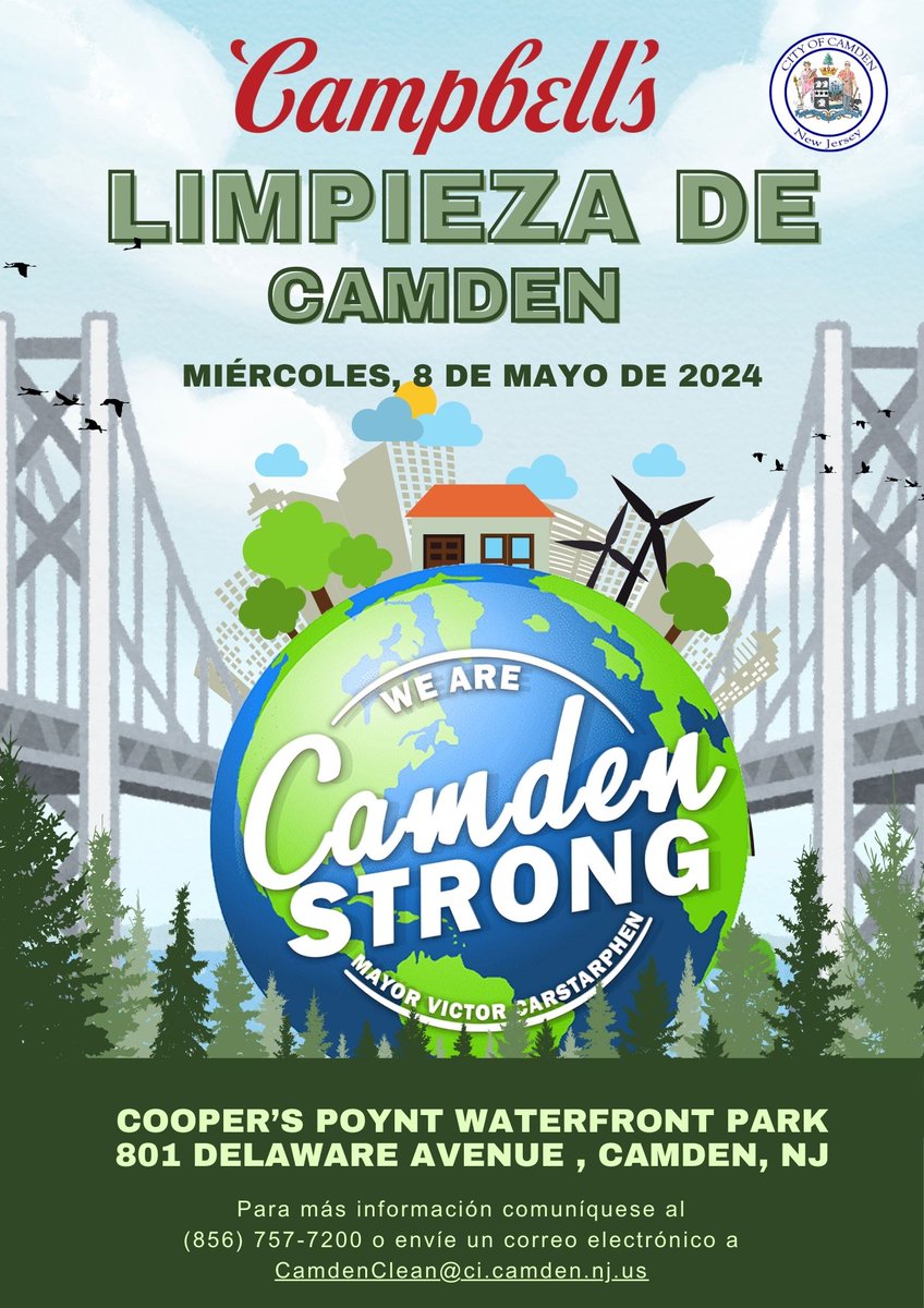 Join the City of Camden & Campbell’s at a special cleanup event tomorrow at 9:00 am at Cooper’s Poynt Waterfront Park! More information call 856-757-7200!