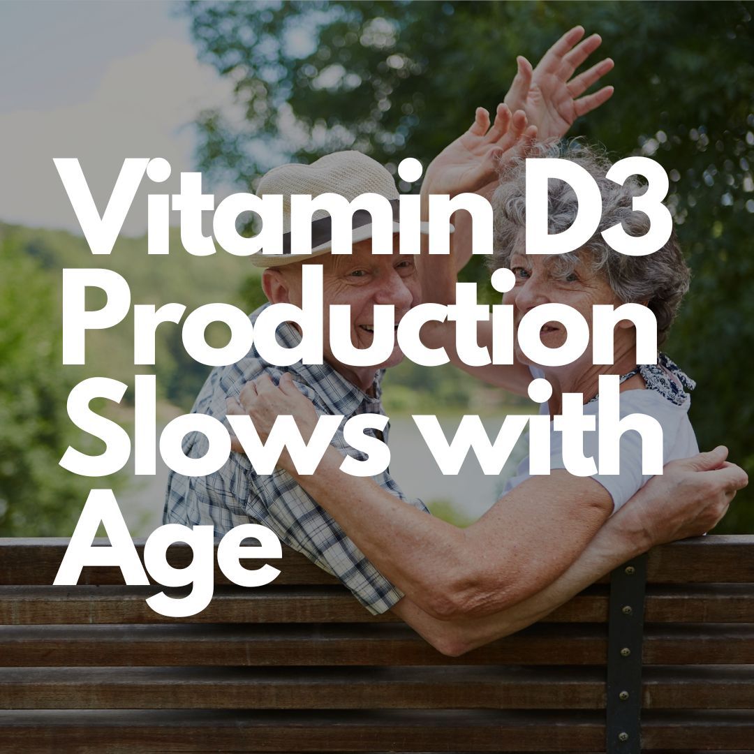 A 2020 study compared vitamin D3 production in younger & older individuals after sun exposure, revealing a decrease in production with age. Age contributes to 20% of the variation in production levels, with a 13% decrease per decade. Source: buff.ly/3Uy7UlH #SunshineMonth