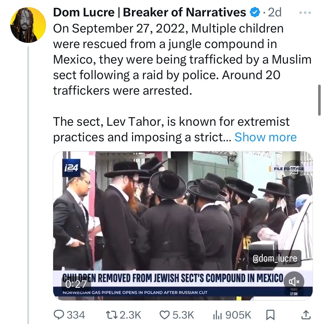 Is @dom_lucre lazy or just another “bought & sold presstitute”? (I believe @OneAddyAdds wrote the latter)— the news clip clearly states “Jewish sect” but Dom, your post still reads “Muslim sect” ! Bro, u gotta a blue ✓! Takes two seconds to edit the post so it’s 100% ACCURATE
