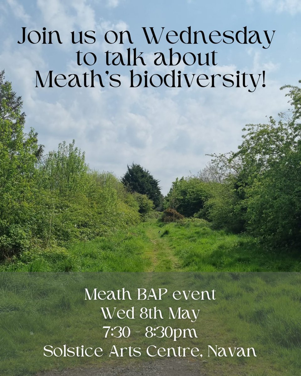 Nice event tomorrow with @eclowry and Wild About Navan after the lovely take me to the river launch with Cineal Research & Design with @solsticearts! Have your say on Meath Biodiversity with @BOMaoileoin the Meath Biodiversity Officer tomorrow evening at 7.30pm! 🌊🌿💚 (1/2)