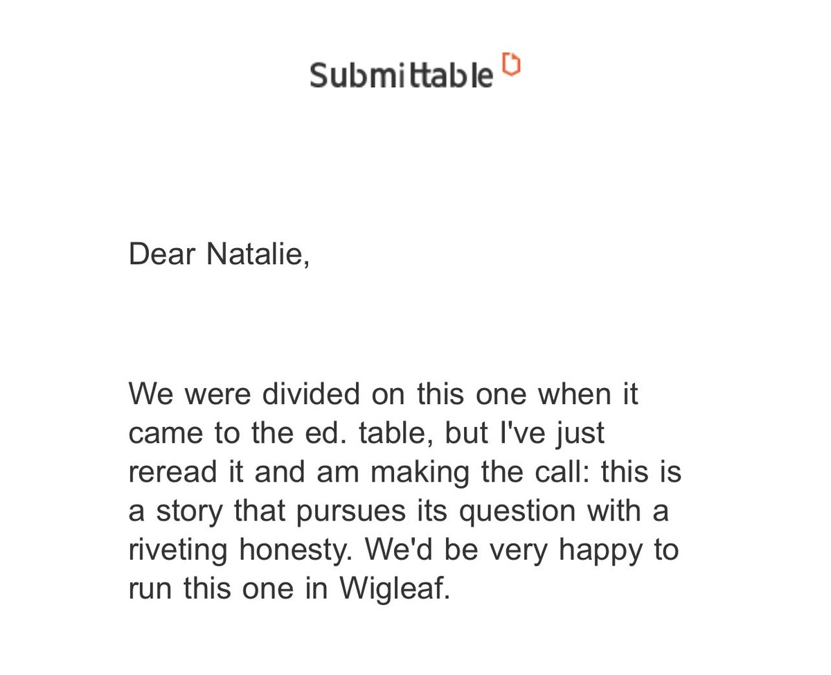 One of the better acceptance letters I’ve ever gotten. New story coming in @Wigleaf this fall! Thank you @garson_scott!