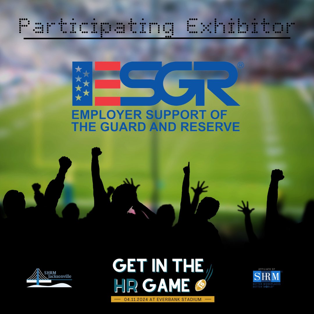 Thank you to ESGR for being a sponsor at the #SHRMJax24 annual conference! 🏆

#GetInTheHRGame #SHRMJacksonville #HRFlorida #HRMatters #AwardWinning