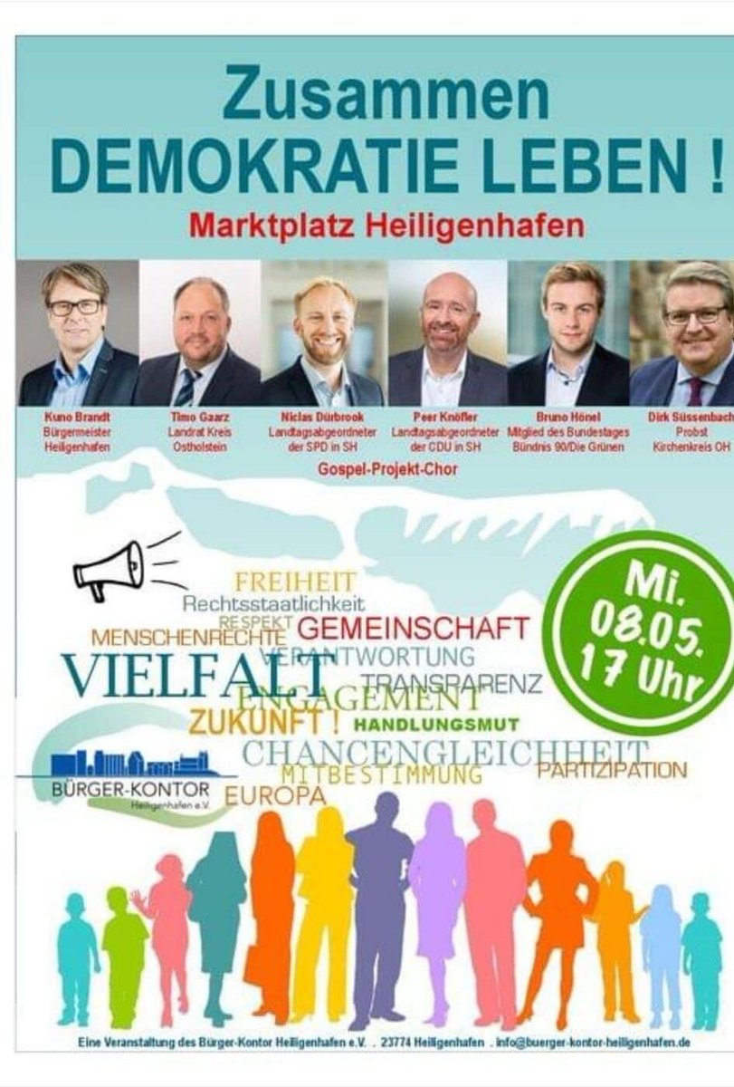 #SaveTheDate #Heiligenhafen 08.05.24 um 17:00 Uhr

Gospelchor - Projekt

Marktplatz Heiligenhafen

#WirSindDieBrandmauer #NieWiederIstJetzt #LautGegenRechts #SeiEinMensch #NoAfD