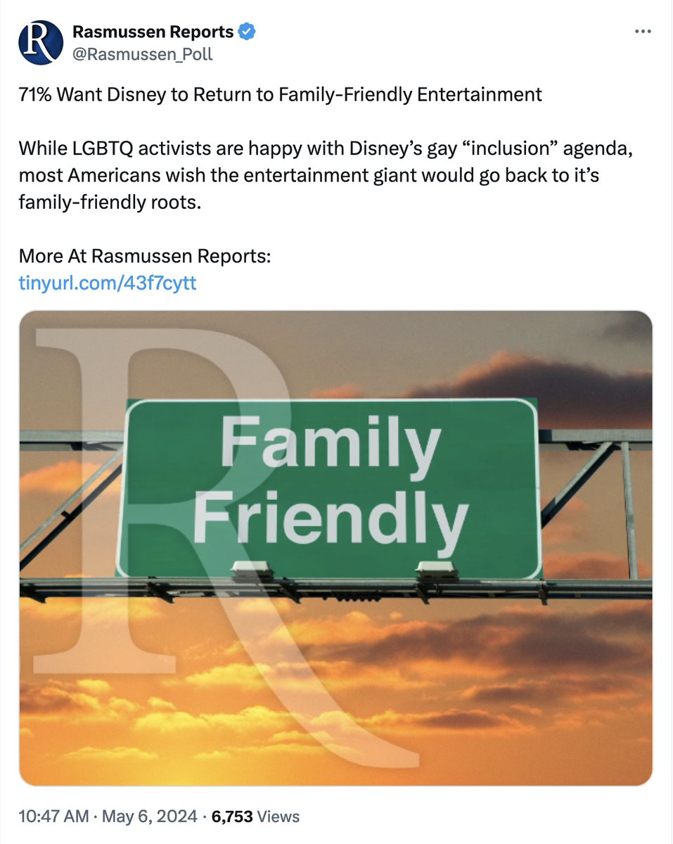 Disney Under-Performing? Who Could Have Guessed? May 6: 71% Want Disney to Return to Family-Friendly Entertainment - rasmussenreports.com/public_content…
