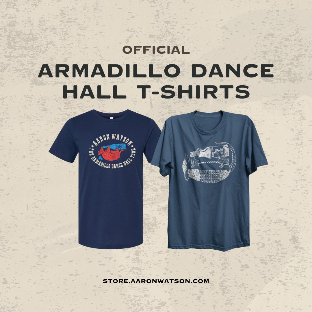 aaron_watson's tweet image. Grab an official Armadillo Dance Hall T-shirt and come to the next show PREPARED! 
store.aaronwatson.com/collections/ap… 

#armadillodancehalltour #aaronwatson #texasstyle