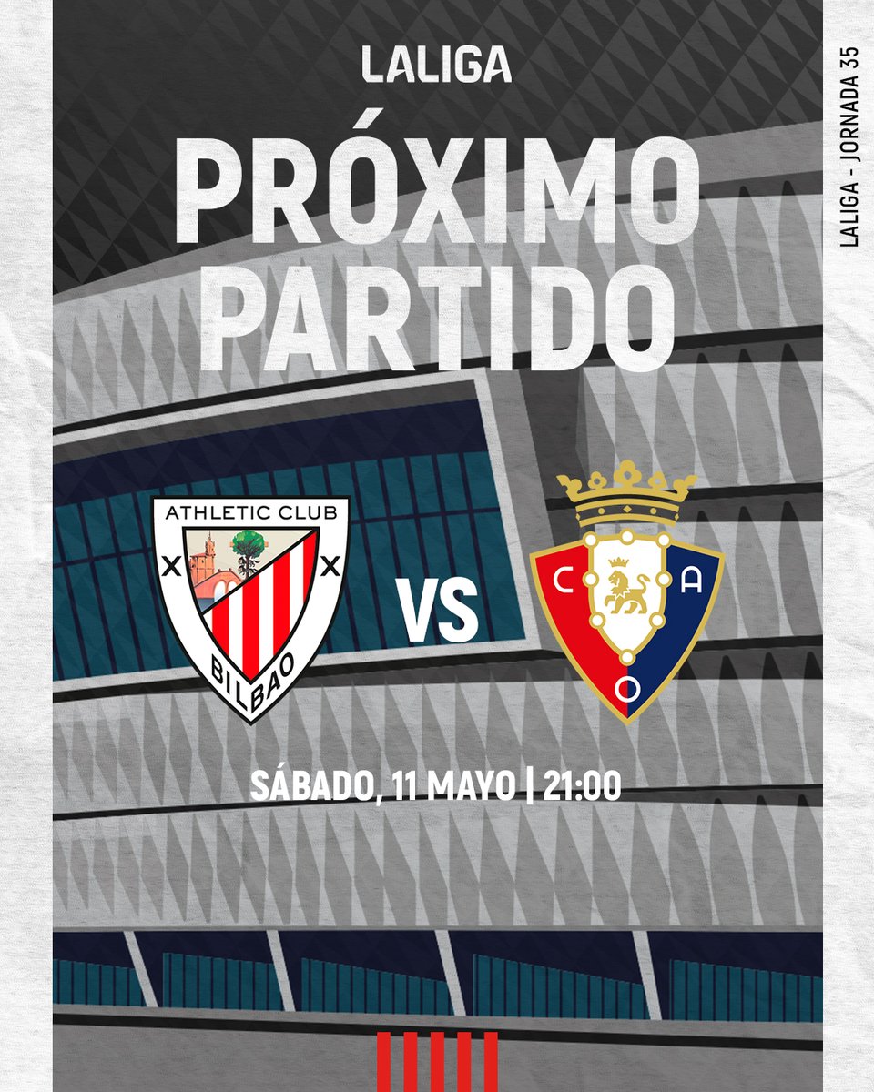 🔜 ¡Penúltima ocasión para ver a los leones esta temporada en San Mamés! 🆚 @Osasuna 🗓️ Sábado, 11 mayo 🕘 21:00 Derbi espectacular en La Catedral. #AthleticOsasuna #AthleticClub 🦁