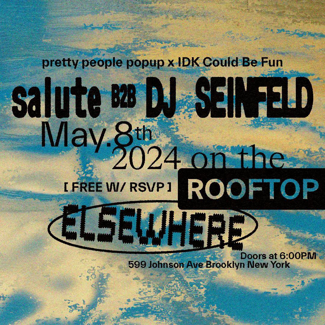 nyc ! doing a pop-up set with my good man @DJ_Seinfeld on the elsewhere rooftop tomorrow. playing open to close, 6-10. entry is free with rsvp or $10 on the door - space is limited and an rsvp doesn't guarantee entry so some down early. see you there :)