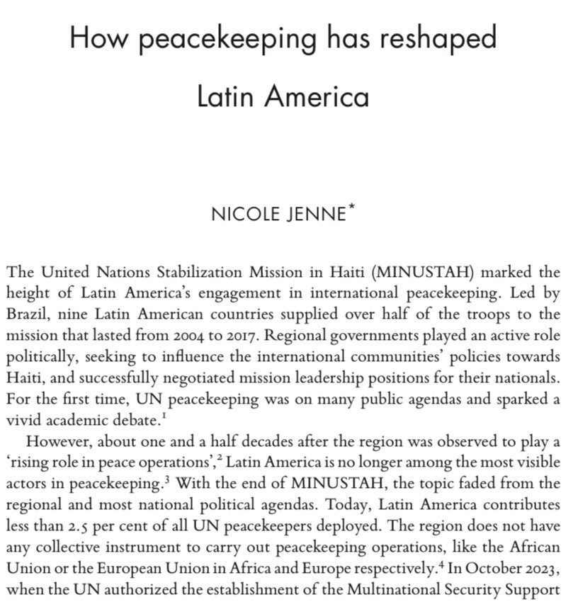 Anyone still talking about #peacekeeping in Latin America? 🌎Yes‼️ Very grateful to the guest editors for having asked me to write this piece. Check out the special section in @IAJournal_CH with lots of brilliant pk scholars!