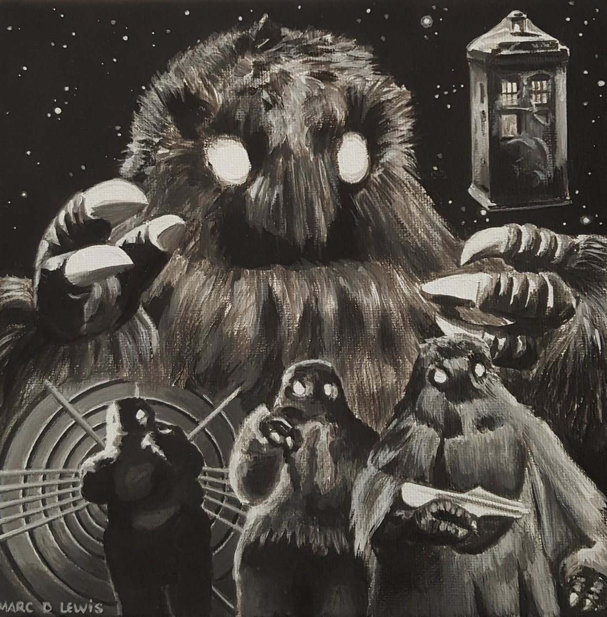 20% off all Original Art goodies (& great hairy beasties!) 😬
marcdlewisart.etsy.com

#DoctorWho #DrWho #DWfanart #Yeti #TheWebOfFear #CanvasArt #AcrylicPainting #TraditionalArt #Illustration