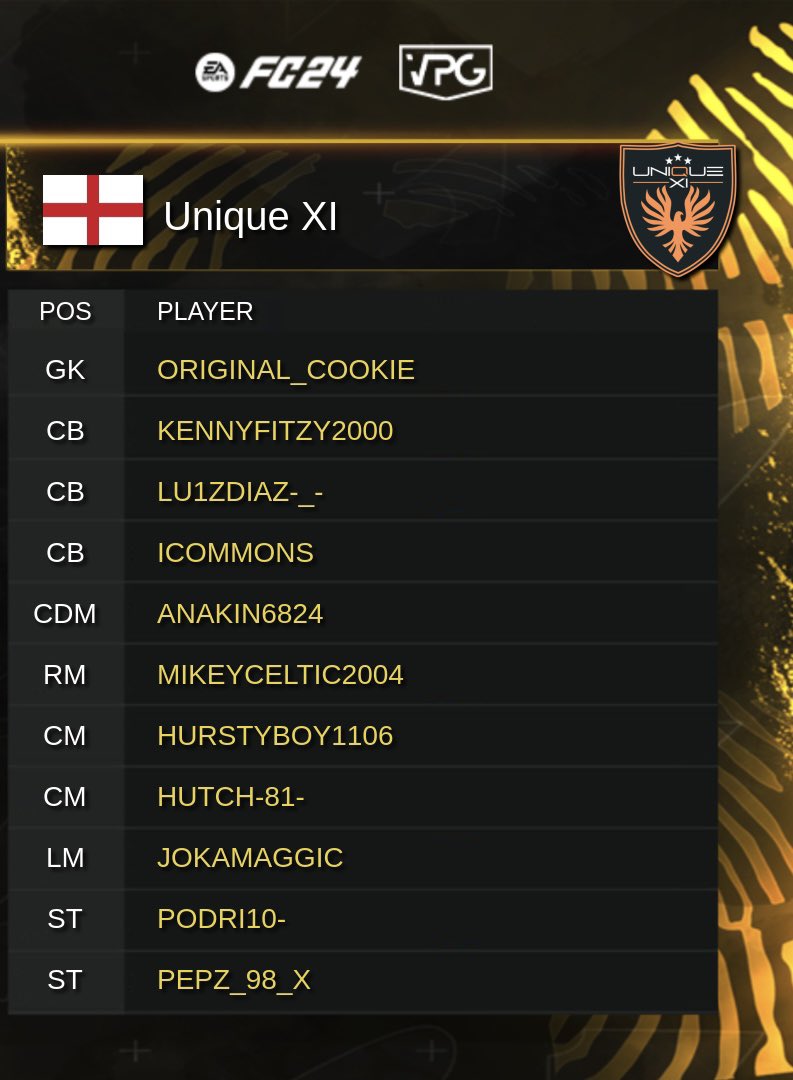 Unique XI (@vpg_uniquexi) on Twitter photo MATCHDAY 8 Lineup
Couple of changes tonight to bounce back from last night
<a href="/OfficialVPG/">Virtual Pro Gaming</a> <a href="/VPGEurope/">Virtual Pro Gaming | Europe</a> MATCHDAY 8 Lineup
Couple of changes tonight to bounce back from last night
<a href="/OfficialVPG/">Virtual Pro Gaming</a> <a href="/VPGEurope/">Virtual Pro Gaming | Europe</a>