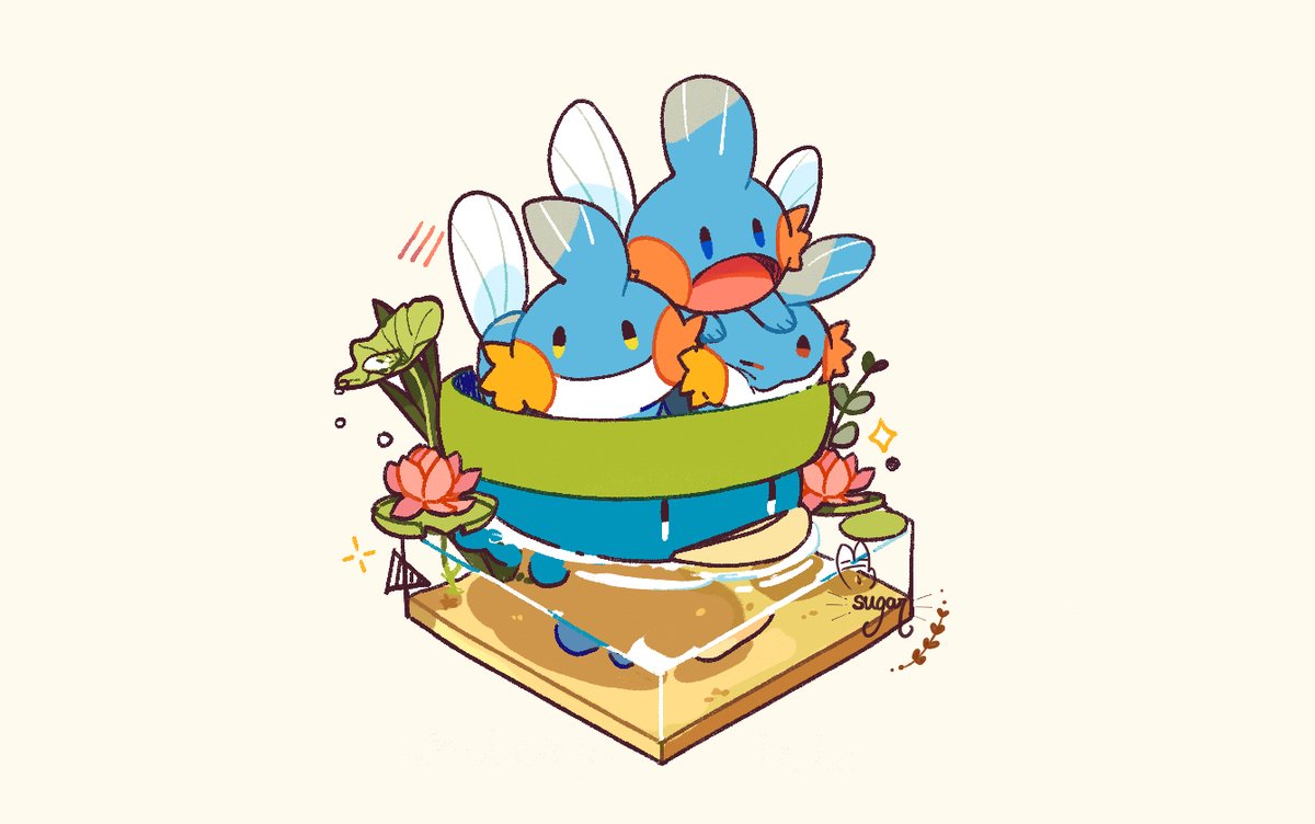 mudkip blush open mouth simple background closed mouth flower water pokemon (creature)  illustration images