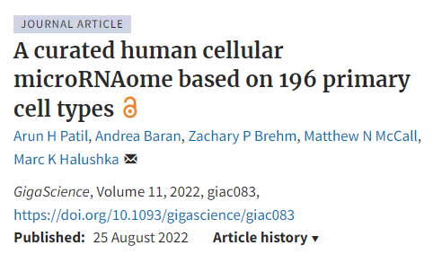 Are you a microRNA lover? What about looking at the microRNAome based on 196 primary cell types! @arun26feb from @Marc_Halushka team shared with us this amazing work were they also classified the microRNAs by specificity and frequency. academic.oup.com/gigascience/ar…