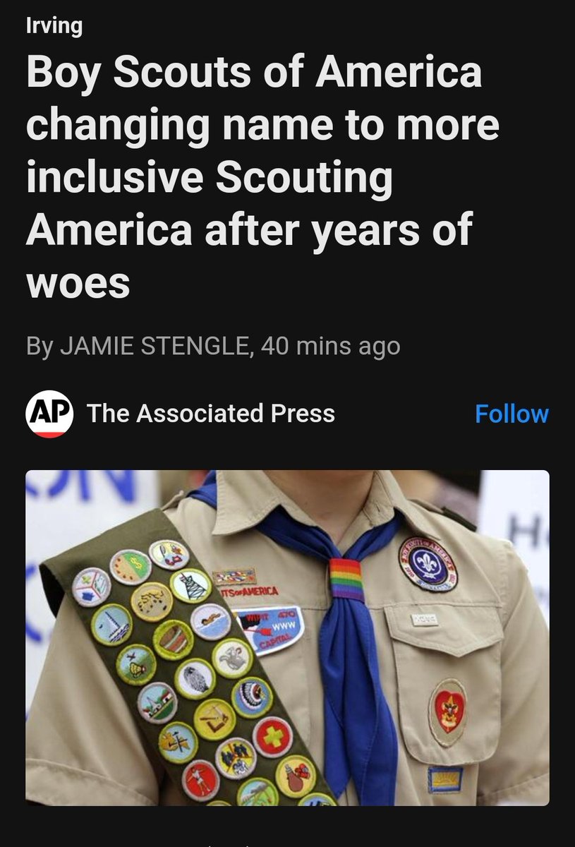 This is a widespread problem in America & it needs to stop. Boy Scouts are for boys & girl scouts are for girls. No inclusiveness needed at all. This incessant need to destroy American norms & cater to the unhinged extremes needs to stop.