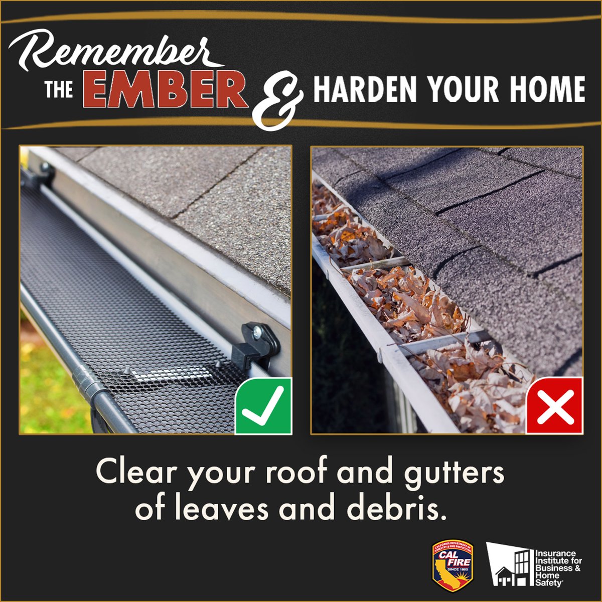 During #WildfirePreparednessWeek, remember your gutters! Clear them of leaves & debris to prevent ember ignition. Use screens or enclosures made of noncombustible materials. Keep your home safe! More tips at readyforwildfire.org/prepare-for-wi… @IBHS_org