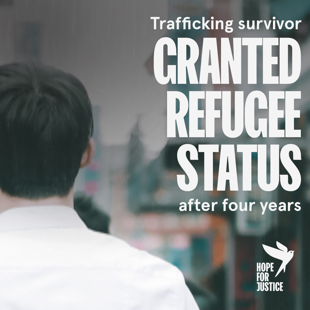 A young survivor (15 years old) of modern slavery who was trafficked to the UK as a teenager has finally received his refugee status. Join us on our mission to bring freedom to more children! Double your donation through Match Funding: hopeforjustice.org/bring-freedom