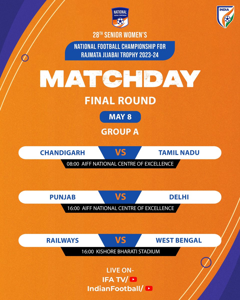 Group A is back in action as a 3️⃣-way battle for the top spot is heating up between Tamil Nadu, Railways, and West Bengal in the 28th Senior Women's NFC for the Rajmata Jijabai Trophy! 🔥 #IndianFootball ⚽️