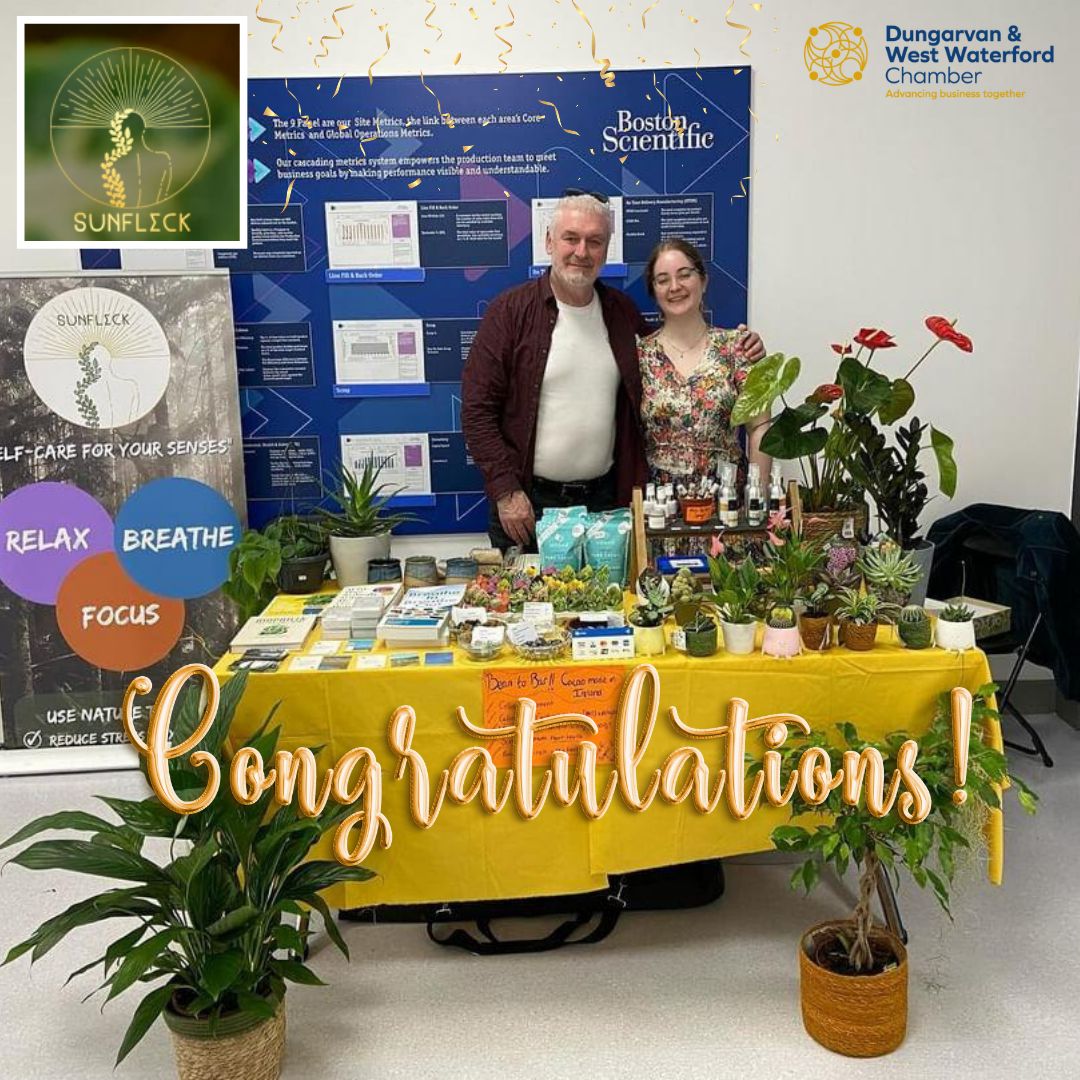 Good news! Chamber Member Louise from Sunfleck recently took part in Boston Scientific Wellness Week bringing her talk titled 'Finding Calm in your Day with Nature and Natural Products' to staff. To explore Sunfleck's range of natural products, visit: sunfleck.ie