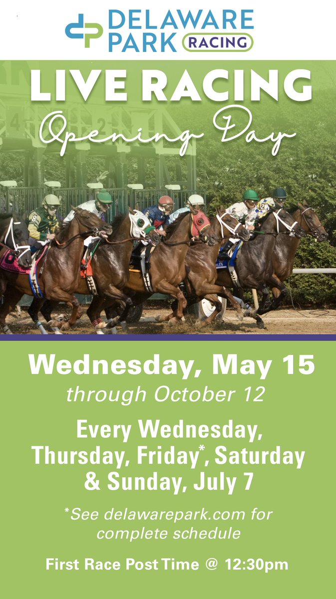 A cap giveaway highlights the opening of the live horse racing season this Wednesday, May 15th. The black cap, sporting the new @DelParkRacing logo in white, will be given away while supplies last with purchase of the Delaware Park Official Past Performance Program.