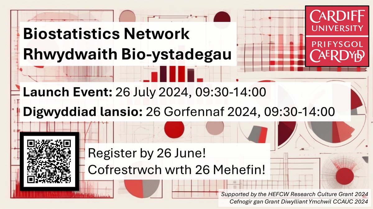 🚨Attention @CardiffUni Staff and PGRs!📊Registration for the Biostatistics Network Launch Event is live! This event will bring together expertise from the College of Biomed/Life Sciences and College of Phys Sci & Eng. Pls RT and Register by 26 June: forms.office.com/Pages/Response….