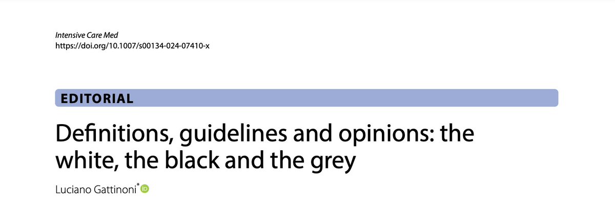 #ARDS guidelines 🧵3/4 🫁In #ICU practice, focusing on sustaining life until disease solved sustaining life until disease is resolved, guidelines can be useful, but should not replace reasoning aimed at addressing patient needs vs population-wide issues 🔓 rdcu.be/dHb8e