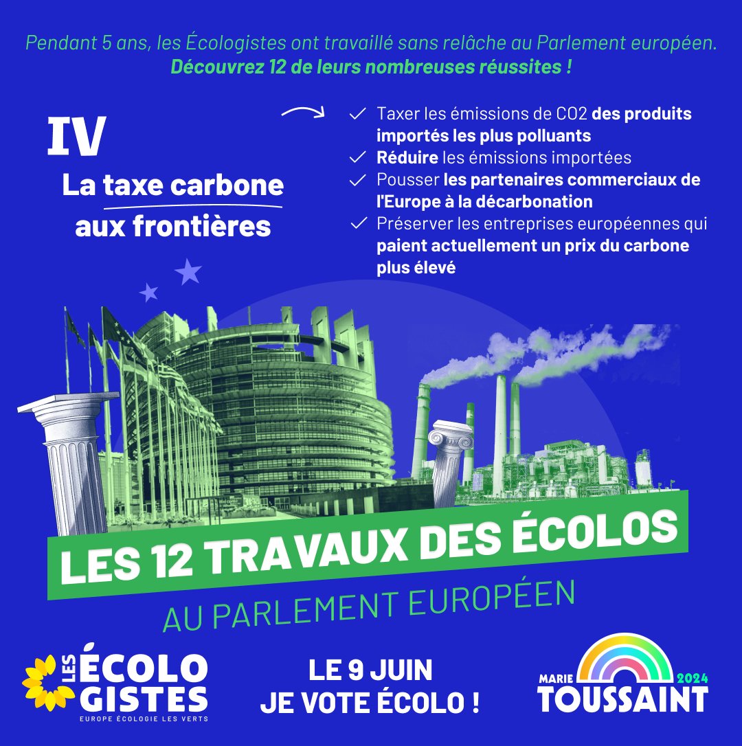 Pendant 5 ans, les eurodéputé·es écologistes ont activement travaillé en faveur d'une Europe verte et durable. Découvrez les #12TravauxÉcolos !

4️⃣  La taxe carbone aux frontières 🏭

⤵️