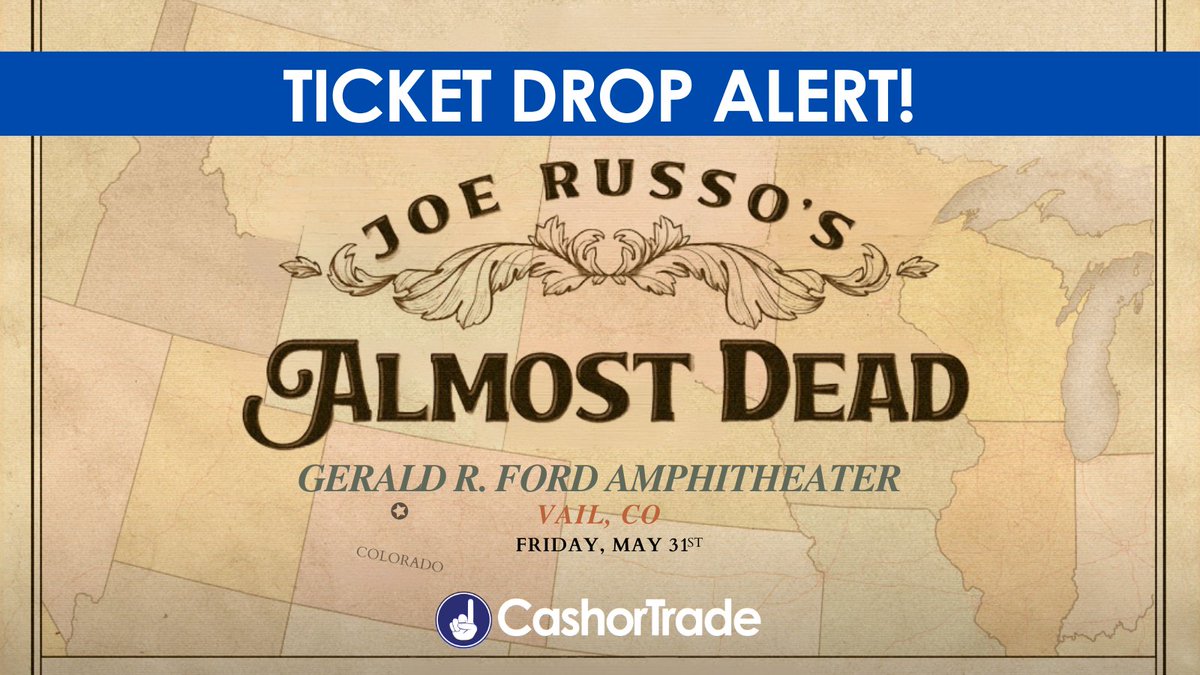 We teamed up with @russoalmostdead to release a limited quantity of face value PAV tickets for @GeraldFordAmp in Vail, CO 5/31. The show is sold out. Set your alerts on CashorTrade! Ticket Drop starts at 11AM MT on Thurs, 5/9. ☝️⤵️ cashortra.de/jrad-colorado-x