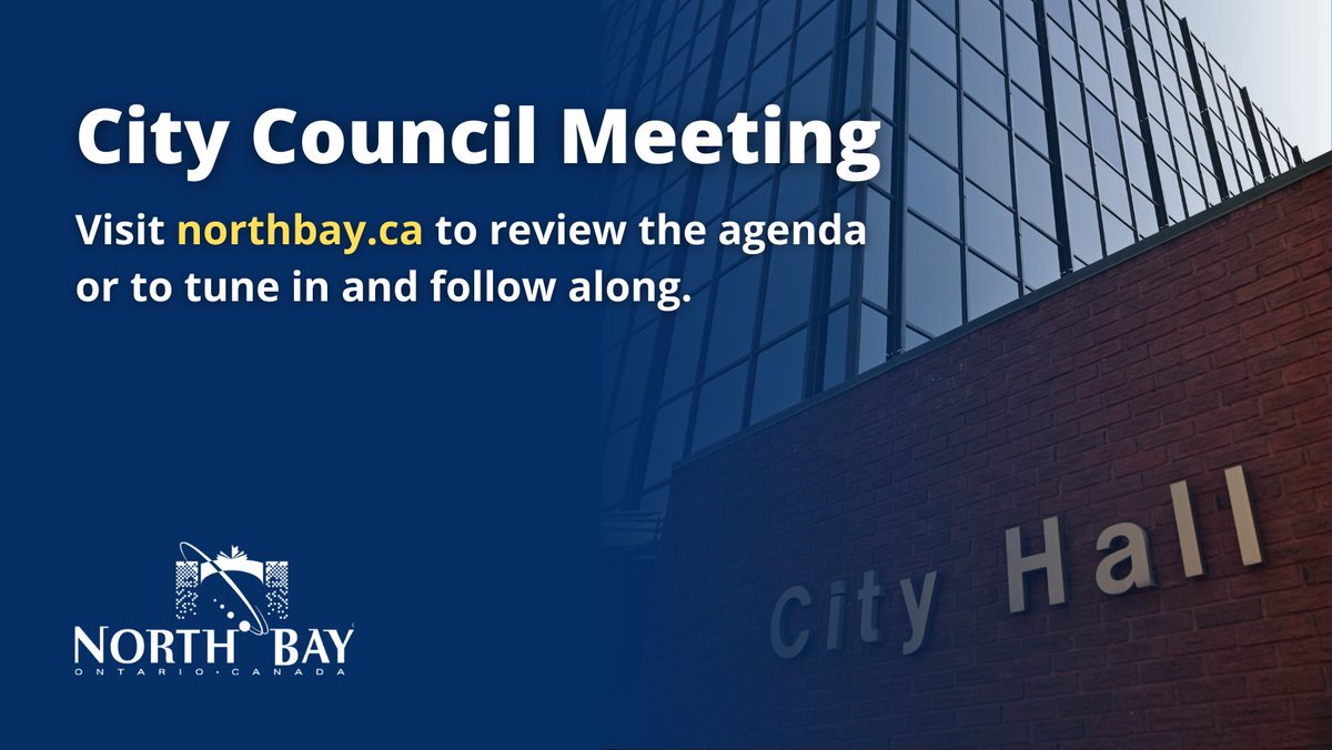 North Bay City Council meets today starting with a Committee Meeting at 6:30 p.m. followed by a Regular Meeting of Council. Watch the livestream at ow.ly/ig5N50RyFat Committee Agenda: ow.ly/VAC850RyFan Council Agenda: ow.ly/tkZT50RyFap