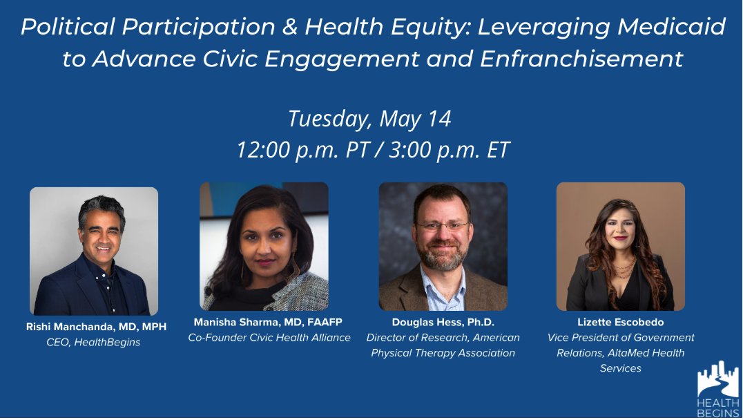 Happening next week! Join us to see @dr_msharma join the @HealthBegins team to discuss civic engagement and Medicaid. Register here: us02web.zoom.us/meeting/regist…