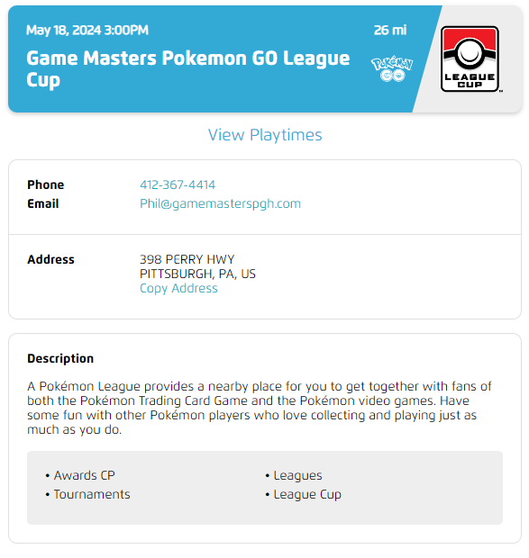 Any Pittsburgh Pokemon Go PVPers out there? This location hosted a Cup and I was the only one to show up so it wasn't able to be run, they were able to reschedule to May 18th. Really trying to see if we can get more interest for this one! #PokemonGo #PlayPokemon