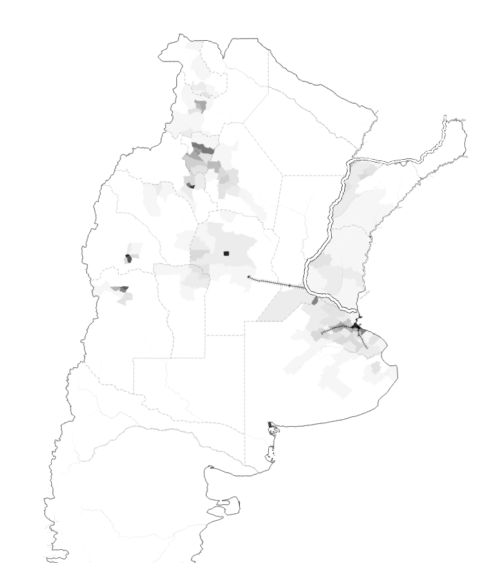 Population density shows how Argentina was divided in two in 1869. A railroad was, however, being built to link Córdoba to the Paraná River. Railroads would both give the Interior’s oligarchies a stake in globalisation, and allow federal troops to intervene to support them.