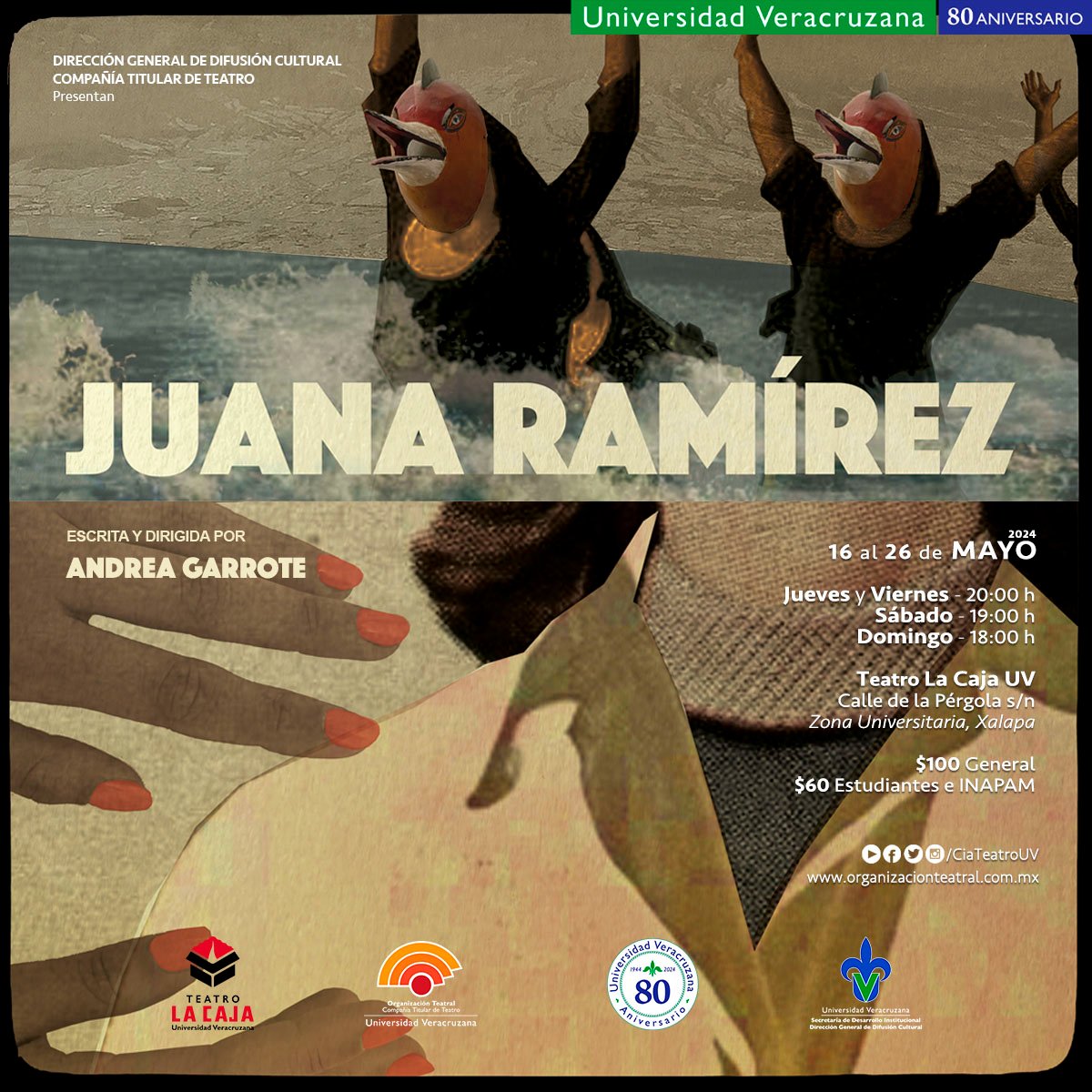 ¡REGRESA ❤️‍🔥𝗝𝗨𝗔𝗡𝗔 𝗥𝗔𝗠𝗜𝗥𝗘𝗭 al #TeatroLaCajaUV! Acompáñanos y disfruta de esta puesta en escena escrita y dirigida por #AndreaGarrote 🎟️ Reservaciones: JuanaRamirez.boletopolis.com @ComunicacionUV @DGDCulturalUV @LuzioUV @TeleUV @RadioUV @EditorialUV