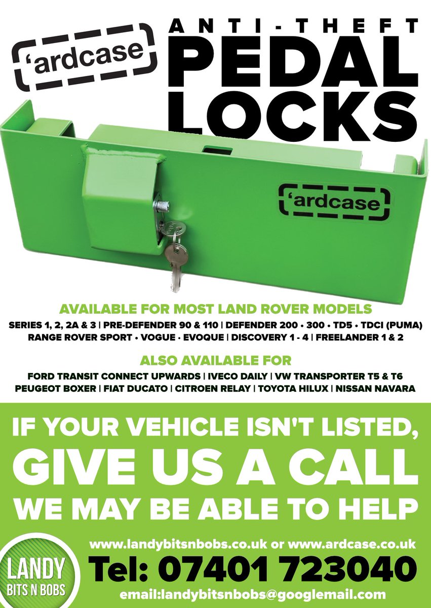 Landybitsnbobs's tweet photo. Ardcase pedal locks. Now available for more than just #LandRovers we are always open to developing for other vehicles #Security #vehiclesecurity #vehicletheft https://t.co/6jcLdkOpwU