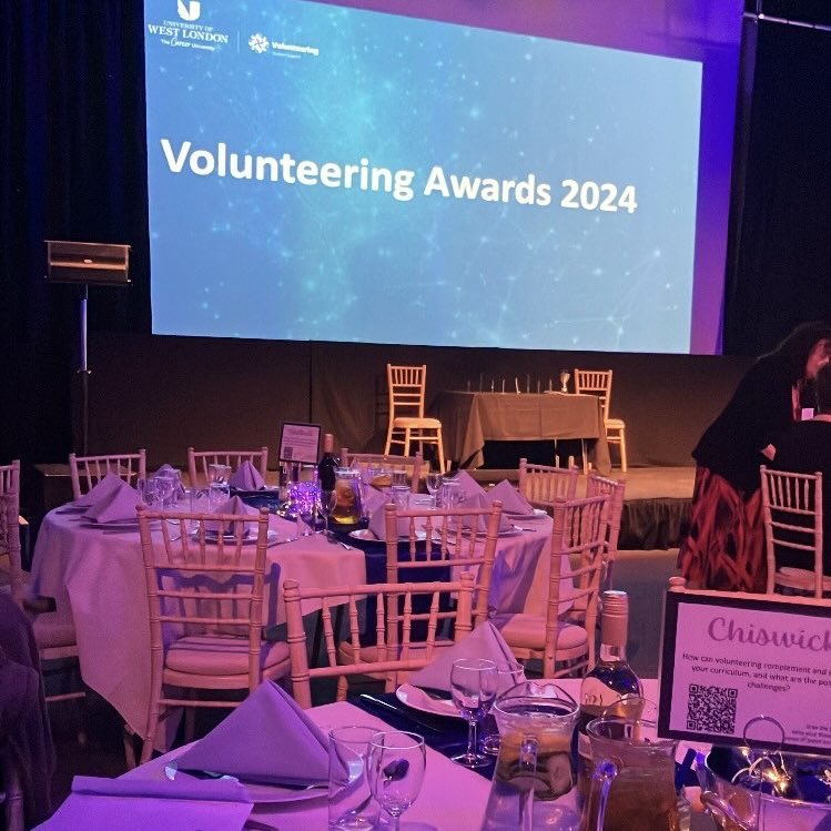 UniWestLondon's tweet photo. @the_vteam Volunteering Awards 2024 are kicking off now in Weston Hall! Congratulations to all the nominees and a huge thank you for your services to the community. Enjoy the celebrations 💙 #LoveUWL https://t.co/NhPWJQnxRr