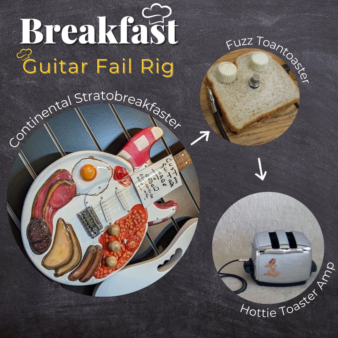 Start your day on a high note with the only breakfast rig that lets you shred while you spread! 🎸🍳 🥓 🍞☕
Who said guitarists don’t do mornings? A Continental Stratobreakfaster paired with a Fuzz Toantoaster &amp; a Hottie Toaster amp, and voilà… Morning riffs with crispy tone.