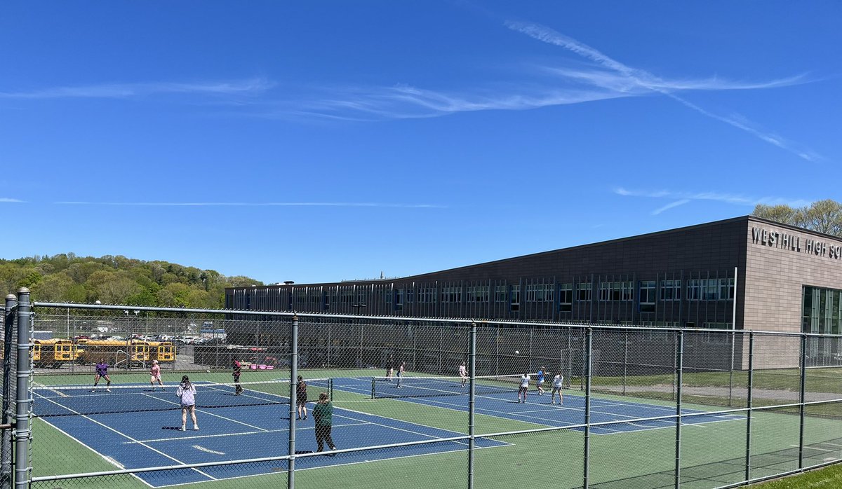 Beautiful day to be outside for some Volley Tennis. ☀️@WesthillPhysEd