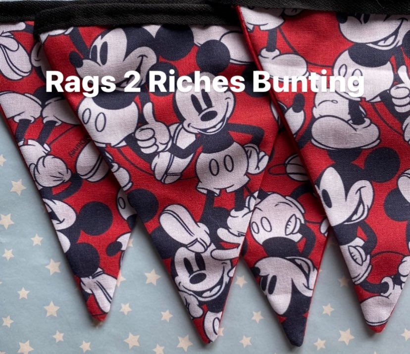 It has been a Mickey Mouse Bunting day today as a surprise Disney reveal for a customer #mickey #mickeymouse #rags2richesbunting #surprisebirthdayreveal #cottonbunting #louisethebuntinglady #thebuntinglady