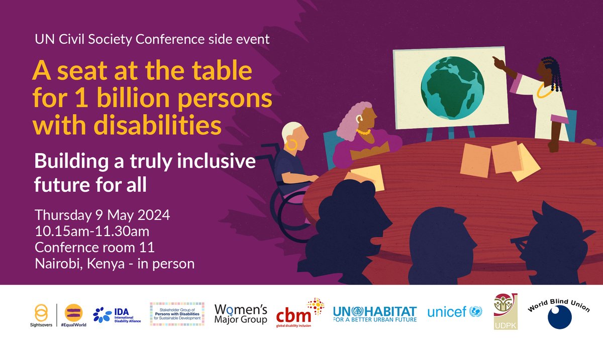 'A seat at the table for 1 billion persons with disabilities' is a space for us to build a truly inclusive future for all. Join us in person in Nairobi on 9 May to listen to young people with disabilities having a say on their future. #EqualWorld #YOUTH2030 #2024UNCSC