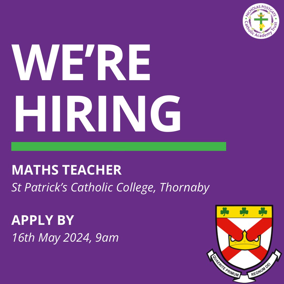 Please see our school website or NPCAT Recruit on Facebook for more information or check out our
NPCAT website for application details.

Come and join the NPCAT St Patrick’s family!💚☘️

#stpatsfam #npcat #jobvacanies #northeastjobs #teachingnortheast