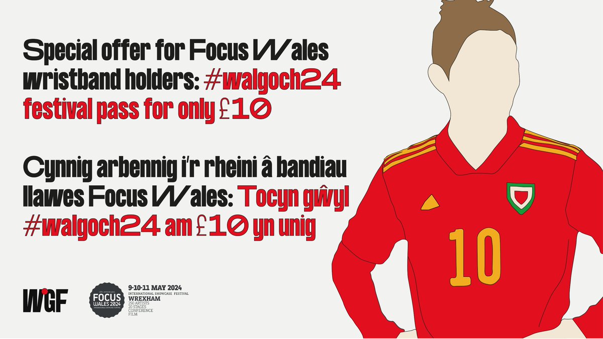 gwylwalgoch's tweet photo. Gall rheini â bandiau llawes @FocusWales alw ar ein stondin yn @TyPawb ar yr adegau isod i hawlio eu pasiau #walgoch24 gostyngedig*

Tridiau o sgyrsiau, perfformiadau a ffilm â thema pêl-droed yng nghrud y gêm Cymru

Gwener 11-5yh
Sadwrn 10-4yh

(*ar gael wyneb i wyneb yn unig) https://t.co/zqeaFe0JIl