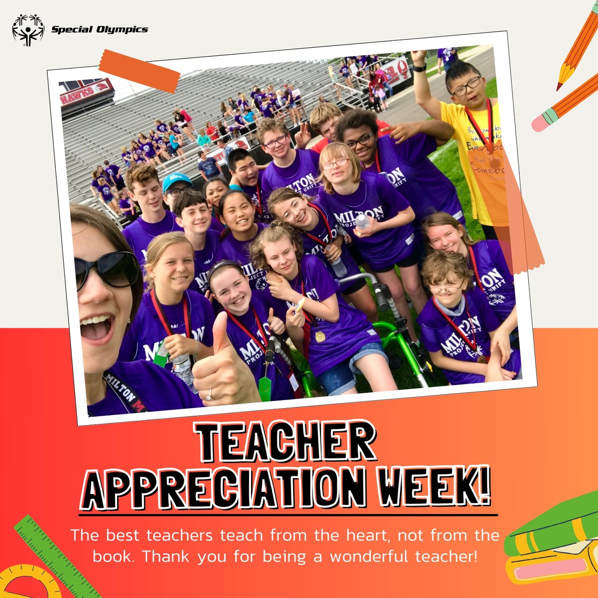 🍎 A big thumbs up to all the incredible teachers who inspire, educate, and empower students every day. Thank you for making a true difference! 📚👩‍🏫💙 #TeacherAppreciationWeek #TagATeacher #SpecialOlympics