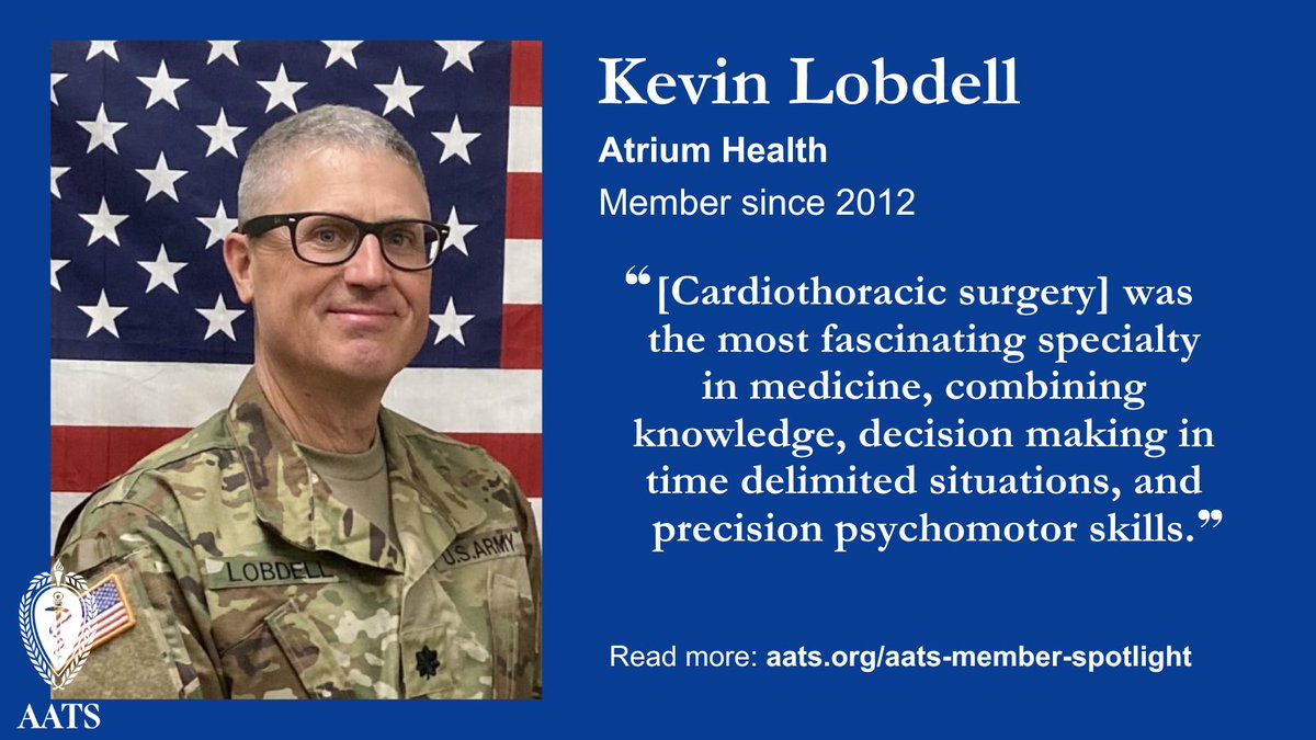 This week's member spotlight features adult #cardiac surgeon Kevin Lobdell from @AtriumHealth. Read Dr. Lobdell's bio and hear the advice he gives to trainees and future #cardiothoracic surgeons: aats.org/aats-member-sp…