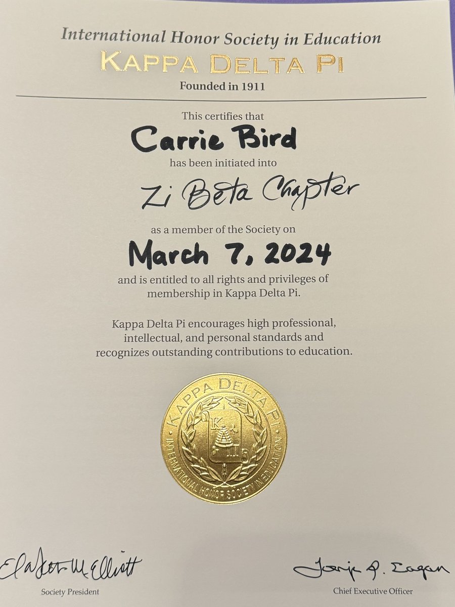 @AACountySchools Congratulations to @CarrieB281014 for being initiated into Kappa Delta Pi, the international honor society for education majors! Great work in exemplifying continued professional learning and growth! #AACPSAwesome #LearnGrowSucceed