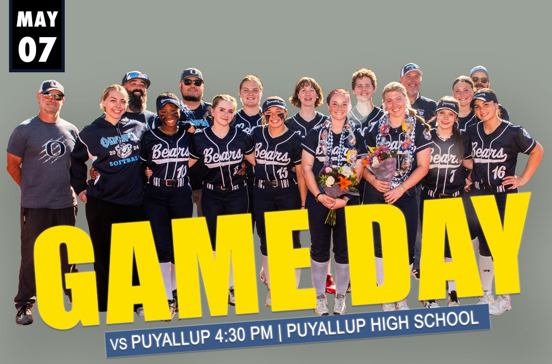 🥎REGULAR SEASON FINALE 🥎
The Oly Bears battle the Puyallup Vikings! #GoBears📷
 May 7 , 4:30 PM
@ Puyallup High School
🎥Live-stream tinyurl.com/OlyBearsFastpi…